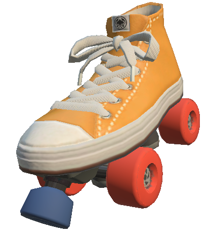 icon for the unused roller skates from splatoon 2, which are just a normal orange high-top sneaker with quad roller skate parts slapped on the bottom